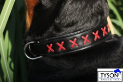 Lederhalsband Zierstich  M L XL Extra Breit  groe / mittlere Zierstick Schwarz Rot Leder Lederhalsband