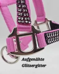 Nylon Halfter Hilly SA Glitzer Minishetty Shetty Glitzerhalfter Nylonhalfter Schwarz Rot Rosa Glitzerhalfter