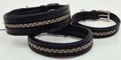 Halsband Jill Glitzer Strass Schwarz S M L XL Leder unterlegt weich Lederhalsband