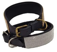 B WARE Hundehalsband Halsband FUNKY Glitzer Total M L XL EXTRA Breit Gold- oder Silberfarben LEDER