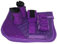 SET Sunny Schabracke Hufglocken Bandagen Glitzer Minishetty / Shetty Hellblau Rosa Lila