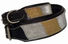 SUN Glitzer Lederhalsband Silber - Goldfaben Leder fest genht S M L Glitzerhalsband Breit Sonnenhalsband :-)