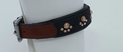 Halsband kleine Hunde Pfote Sabrowski Strass Bi Color Schwarz Braun Leder 25-30 cm 2,5 cm Breit Glitzerhalsband