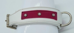 Halsband Leder Weiss Pink Rosa 40-44 cm Breit 5 cm Einzelstück Öse Mittig