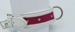 Halsband Leder Weiss Pink Rosa 40-44 cm Breit 5 cm Einzelstck se Mittig